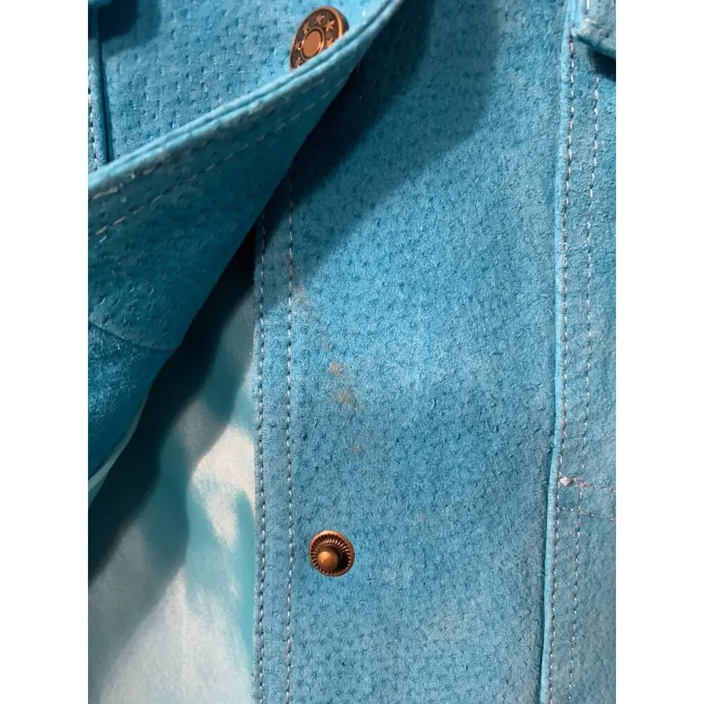 Vintage Rod's Womens Suede Jacket Size XL Turquoise Blue Slim Fit Runs Small